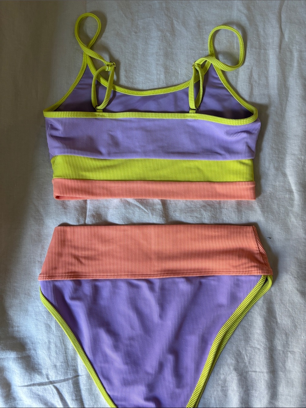 Beach Riot Lavender, Neon Yellow & Coral Ribbed Bikini Set - Picture 3 of 3